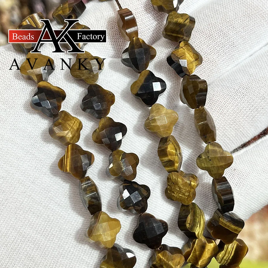 

Natural Yellow Tiger Eye Stone Clover Shape Beads Flower Faceted Jewelry Making DIY Necklace Bracelet Accessory 15'' 10mm 13mm