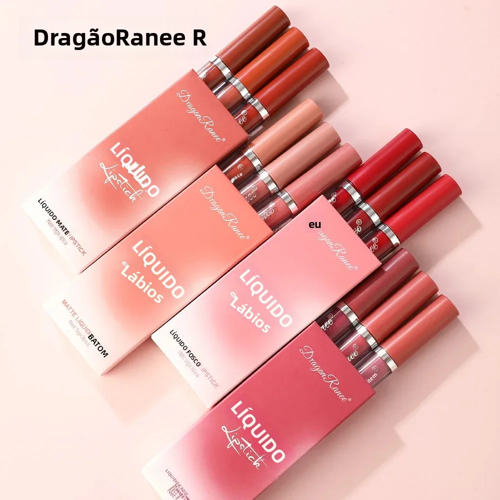 Conjunto de batom fosco de veludo 3 peças, de longa duração, à prova d'água, sem transferência, nude, maquiagem, cosméticos, beleza