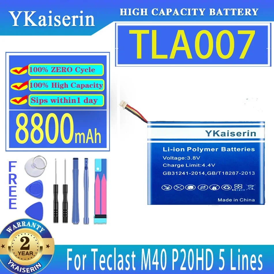 

YKaiserin 8800mAh Replacement Laptop Battery TLA007 For Teclast M40 P20HD 5 Lines Batteries