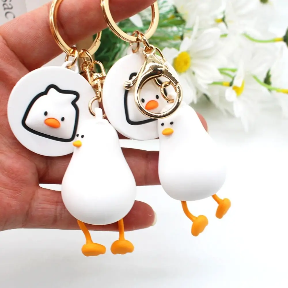 Car Keyfob Lying Down Duck Cartoon Lying Down Duck Keychain Animal Trinket Lying Duck Doll Keyring Ins PVC Female Girl Lady