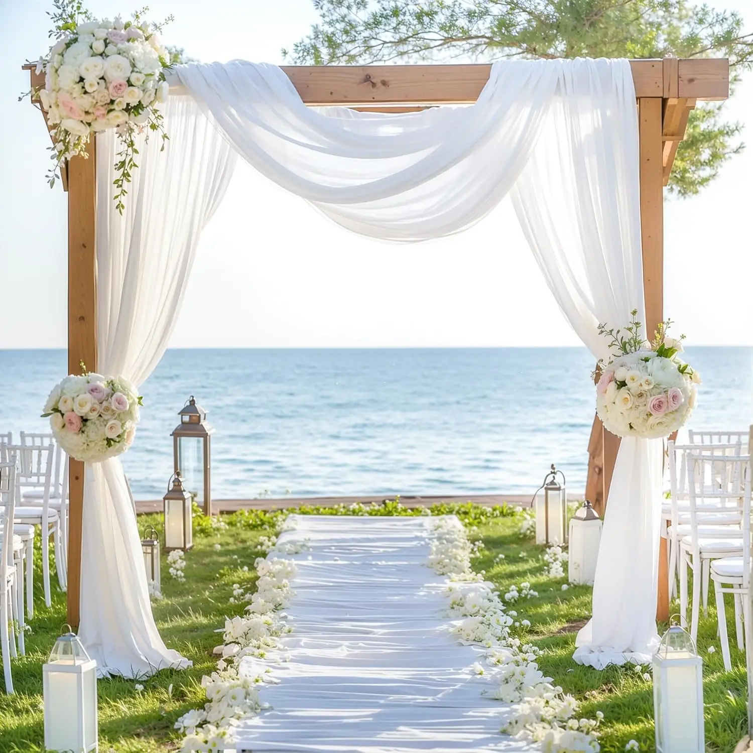 

Wedding Arch Draping Fabric,Gauze Drapes Sheer Backdrop Curtain Outdoor Drapery Panel for Wedding Anniversary Ceiling Decoration