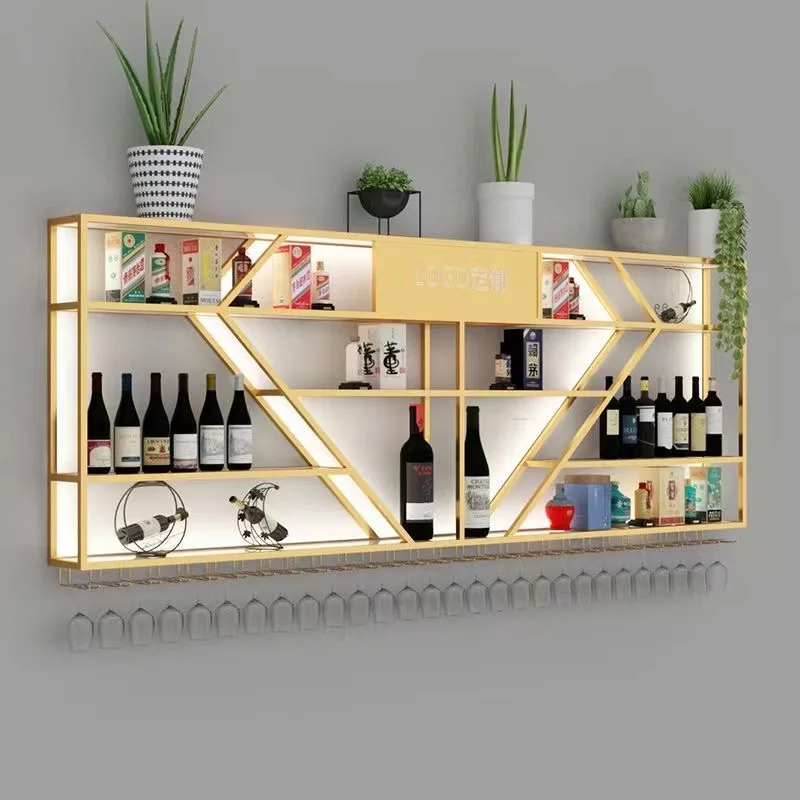 

Bar wall wine rack wall hanging commercial red beer cabinet wrought iron luminous display stand restaurant creative multi-layer