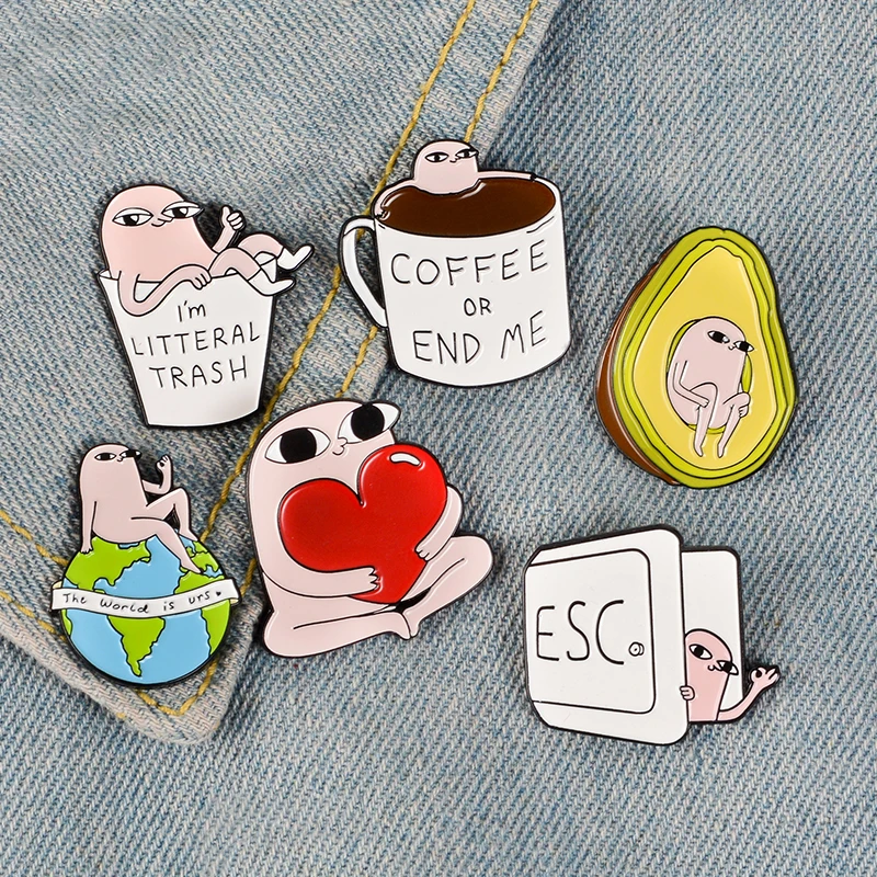 Fun Idea Pink Enamel Pins Earth Coffee Avocado Badges Custom Brooches Cartoon Comics Bag Clothes Lapel Pin Humor Jewelry Gift