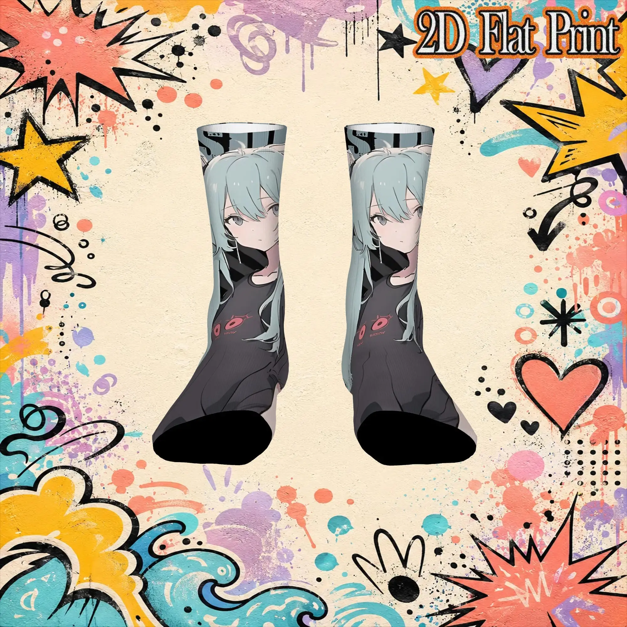 Autumn Winter Retro Hatsune Miku Cartoon Singer Crazy Men's compression Socks Unisex  Funny Crew Sock