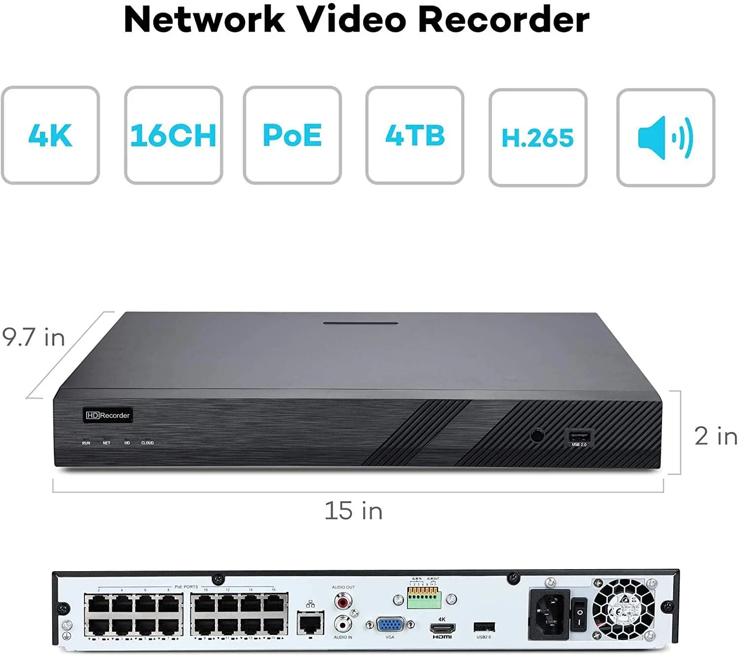 IP67 impermeable bala 2,8/3,6 mm lente 8mp 16ch Nvr kit, detección humana 16ch 4K sistema de seguridad de cámara IP