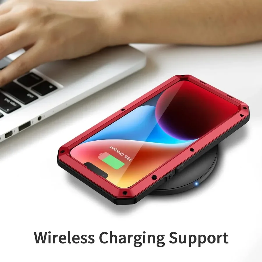 Heavy Duty Shockproof Aluminium Metal Case For iPhone 15 14 13 12 11 Pro Max XS XR 8 7 Plus Rugged Armor Cover Screen Protector