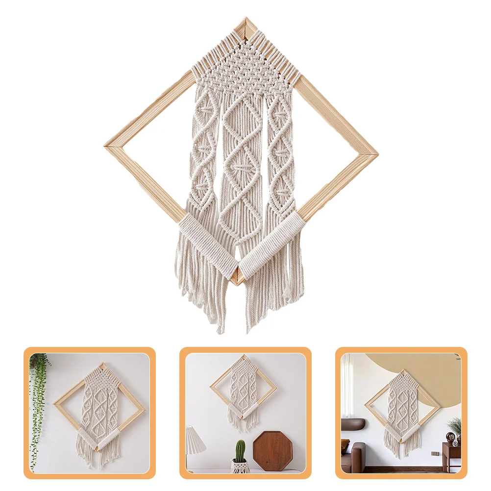 Natürliche Farbe Boho Gewebt Wandbehang Tapisserie Nordic Stil Hohl Rahmen Dekorative Quaste Anhänger Zimmer Ornament