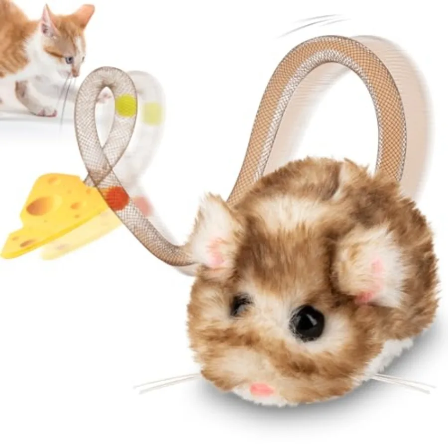

Interactive MigiMouse Cat Toy 360° Rolling and Spin with Mesh Plastic Tail for Indoor Cats Smart Motion Sensor, Realistic Squea