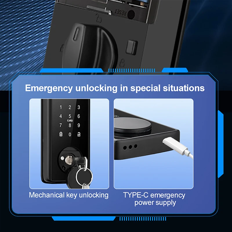 قفل ديدبولت ذكي ببصمة الإصبع مع مزلاج/مستشعر الباب TT قفل التطبيق كلمة المرور/البطاقة/مفتاح فتح قفل الباب الخشبي الكهربائي تويا