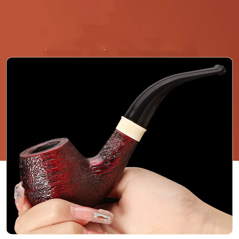 Wooden Tobacco Pipe Bent Type Handmade Retro Smoking Pipe 9mm Filter Pipe Gift for Men