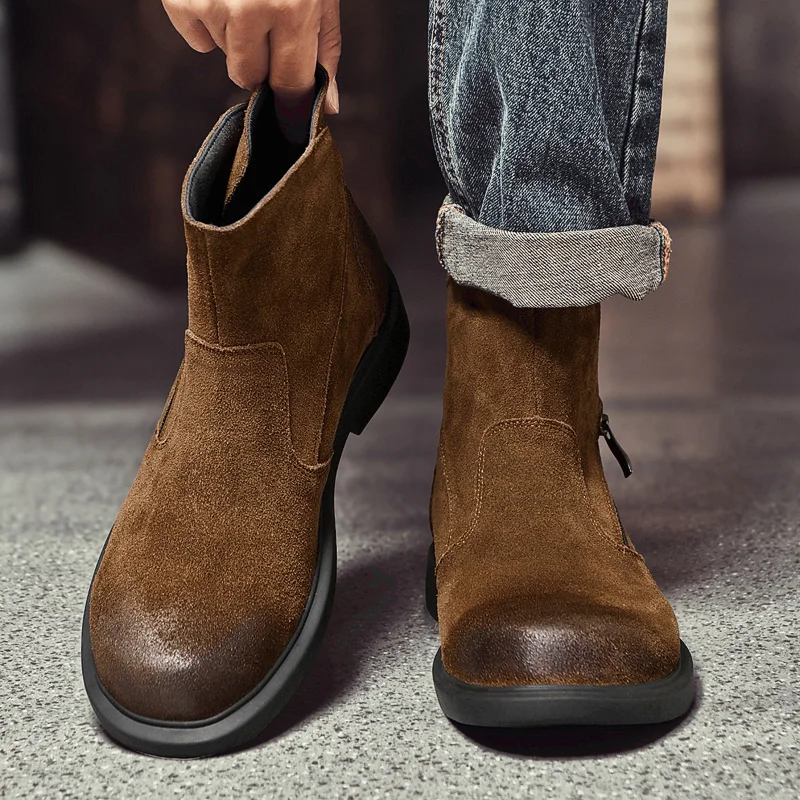 

Мужская хлопковая обувь, модные уличные высокие ботинки для отдыха, мужские теплые зимние ботинки на меху, мужская кожаная обувь высокого качества на молнии