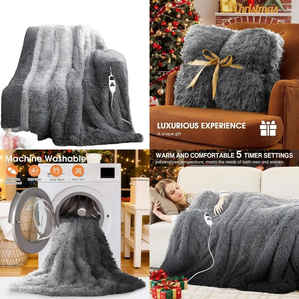 

Twin Size Electric Heated Blanket - Faux Fur Sherpa, Ideal Warm Gift for Women and Grandmas, 10 Heat & 5 Time Options, 62x84 Inc