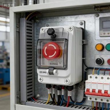 

Коробка аварийной остановки (E-Stop) для управления промышленным оборудованием: кнопка экстренной остановки, защита оборудования, степень защиты IP66