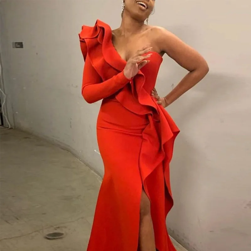 

2025New AmazonebayNew European and American Style Sexy One-Shoulder Slim Fit Irregular Dress Gown