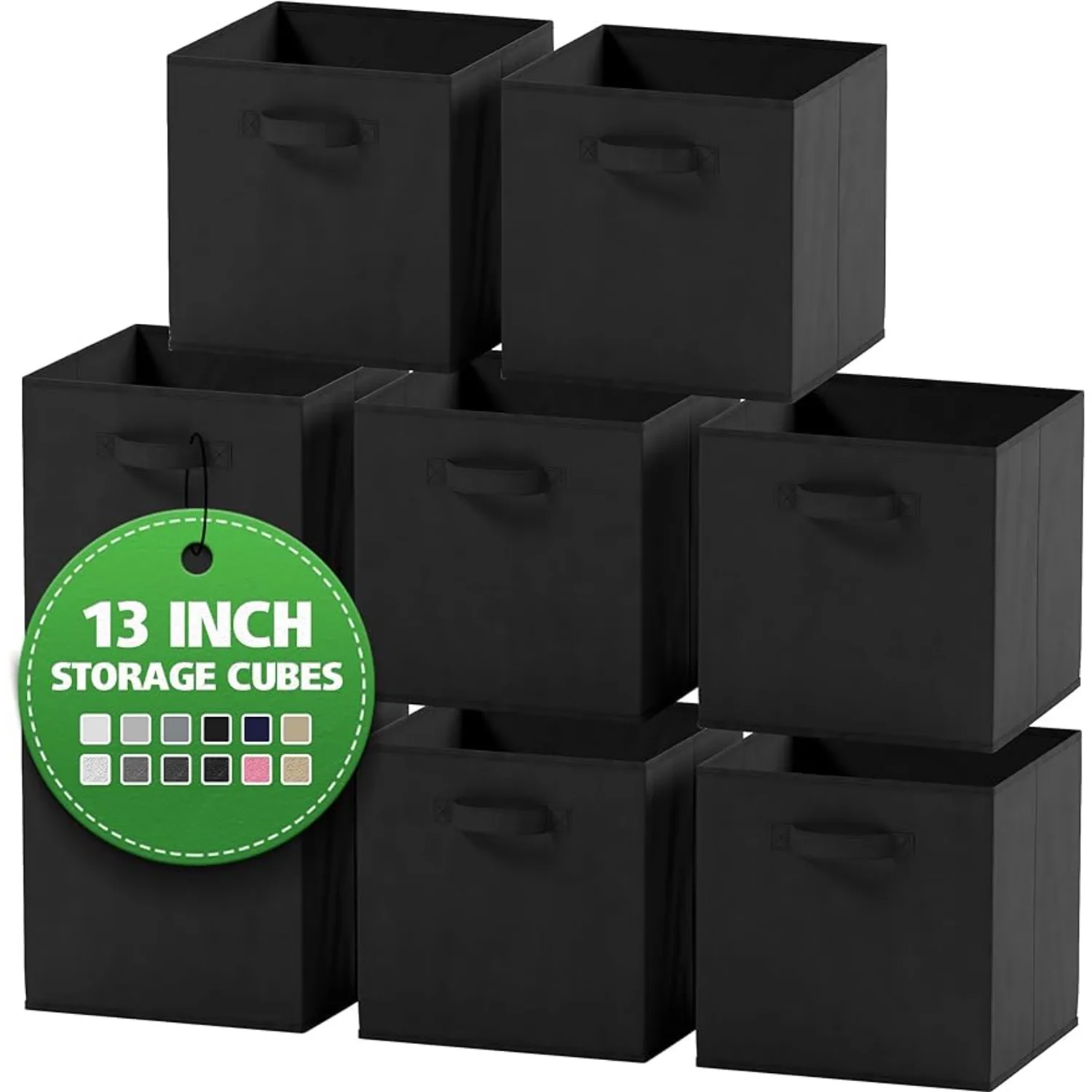 

13 In Fabric Storage Cubes for Cube Organizer - 8 Pack Heavy Duty Black Storage Bins - Cube Storage Bin, Use As A Clothes