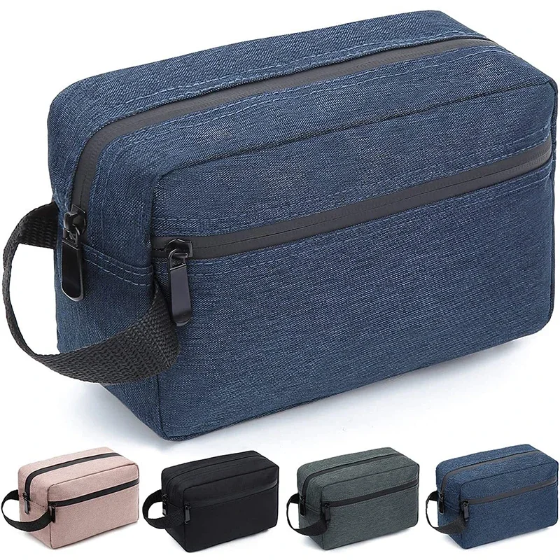 Bolsa de aseo de tela Oxford para hombre y mujer, organizador de almacenamiento de baño de gran capacidad, impermeable, portátil, de viaje, color