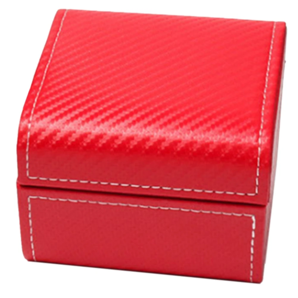 

Square Single Slot Watch Storage Box Faux Leather Jewelry Organizer Display Case,Red