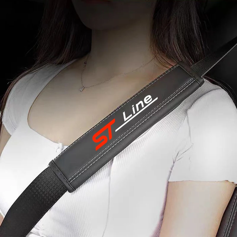 2Pcs Nappa Leather Safety Belt Shoulder Covers Protection Interior Accessories for Ford ST LINE STLINE Mk3 Mk4 Focus Mustang Car