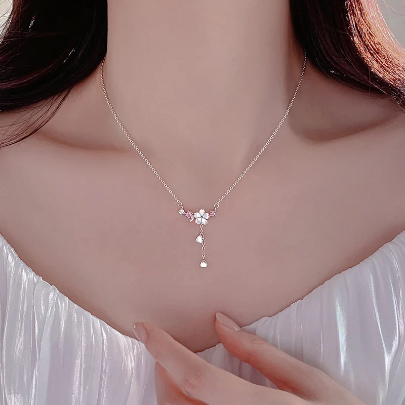 925 Sterling Silver Flower Tassel Necklaces For Women Pendant Fine Jewelry Wedding Party Gift Accessories