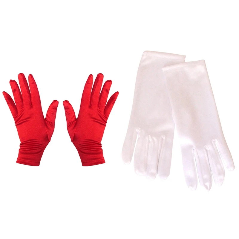 

Hot Kf-2PCS Ladies Short Sunscreen Satin Satin Glove Surface Dance Performance Gloves Spandex Etiquette Gloves, Red & White