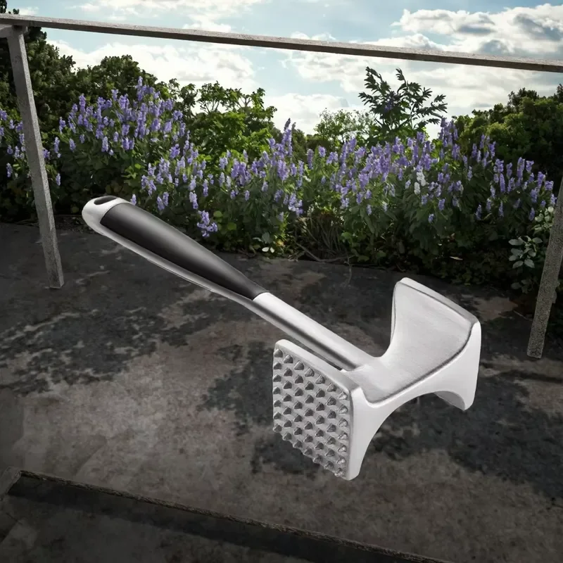 Heavy Duty Aluminum Meat Tenderizer Double Sided Eco Friendly Metal Steak Poultry Kitchen Tool with Comfortable Handle for