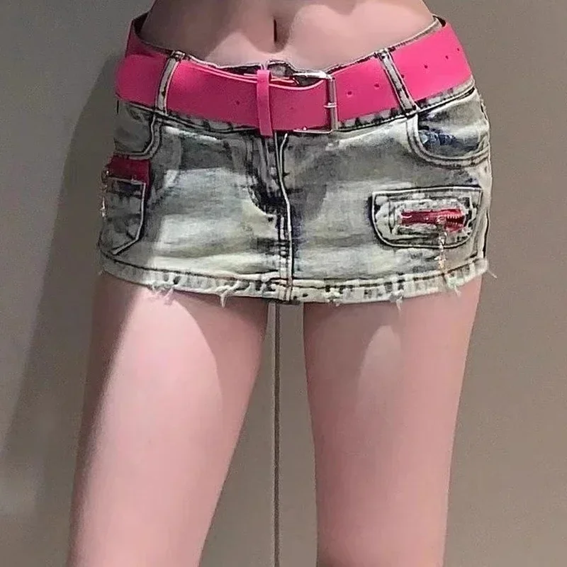 Women High Waist Fashion Patchwork Denim Skirts Lady Y2k Vintage Harajuku Shorts Skirts Girls Korean Style Streetwear Blue Dress