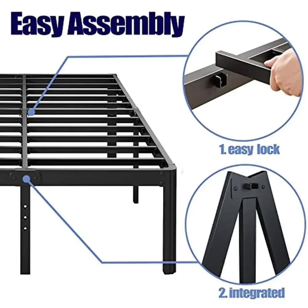 18in Heavy Duty King Platform Bed Frame Noise Free Metal Bed Frame King Mattress Support Storage Space Easy Assembly Sturdy &