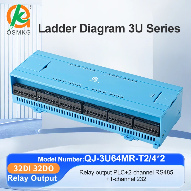 Aoshangming 32/32 IO Relay Output PLC RS485 RS232 PLC Controller Modbus Rtu for Industry Automation