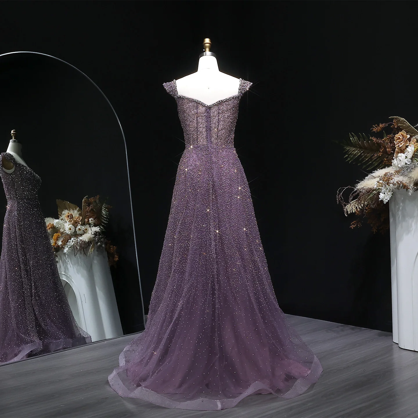 Sharon Said Luxuriöses, perlenbesetztes, langes Abendkleid in A-Linie mit Kristallen für arabische Hochzeiten, formelles Partykleid SS703, maßgeschneidert – Detail 11