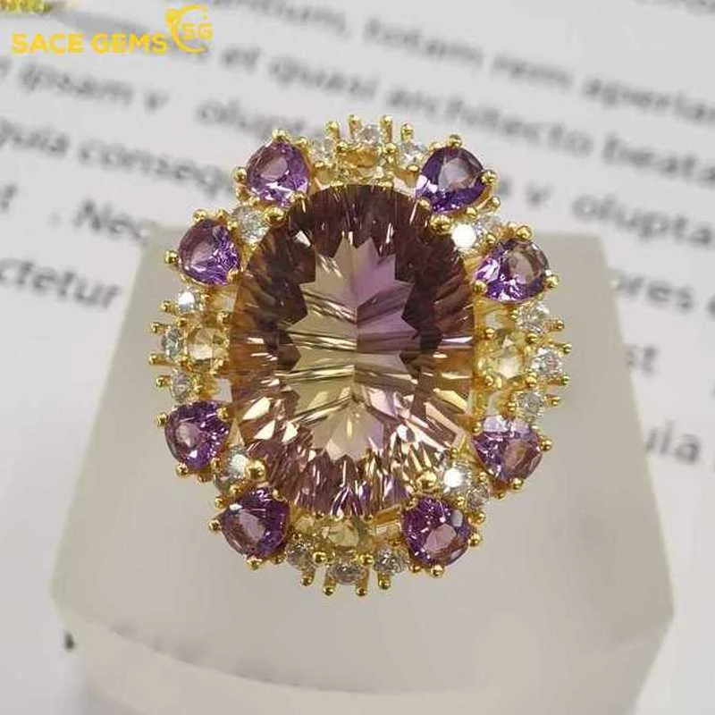 SACE GEMS gioielli di lusso 100% 925 Sterling Silver 11*15MM anelli Ametrine per le donne fidanzamento di nozze regalo di gioielleria raffinata