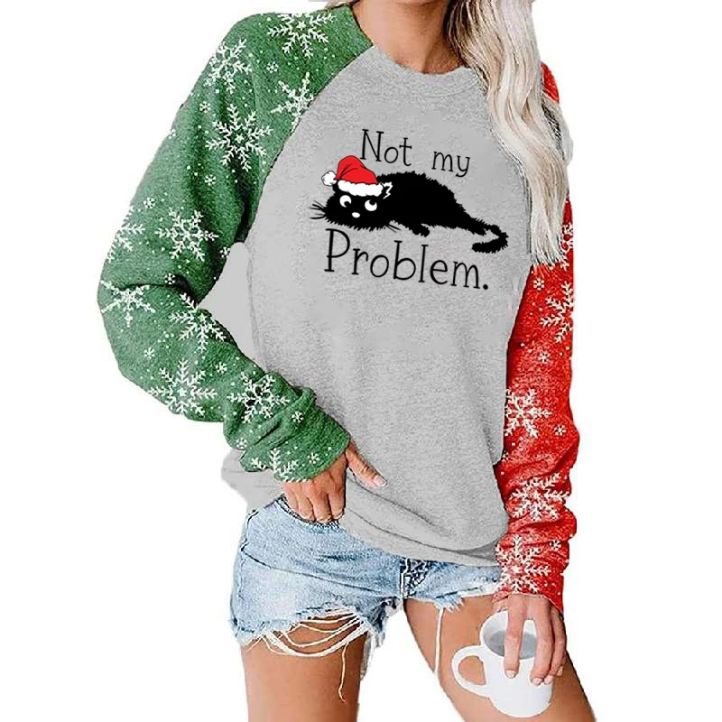 

Модные женские свитшоты с надписью "Merry Christmas", "Кот", "мультяшный дизайн, тонкая толстовка," Черный кот, не моя проблема ", женские рождественские повседневные топы