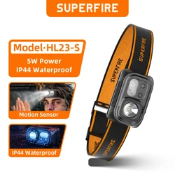 SUPERFIRE HL23 Powerful LED Headlamp Handfress Induction Headlight Type-C  Rechargeable Mini Head Flashlight Camping Work Light