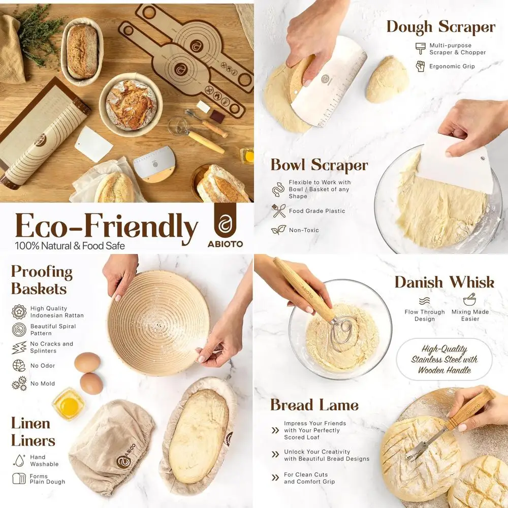 

Banneton Bread Proofing Basket Set with Sourdough Bread Baking Supplies, A Complete Sourdough Starter Kit with Bread Lame, Danis