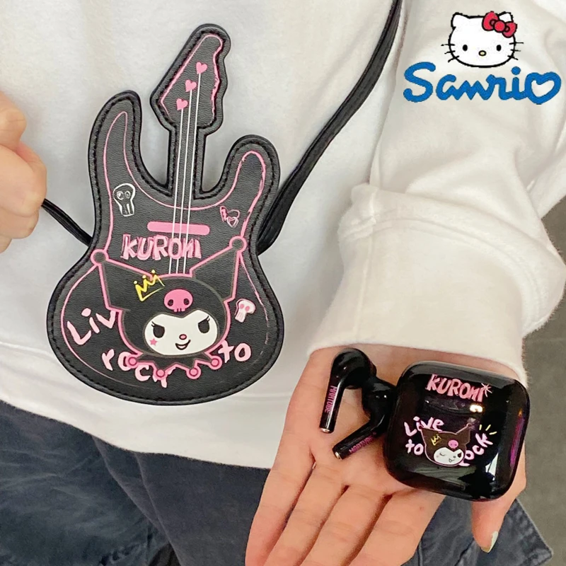 Sanrio Kuromi Rock Guitar Bluetooth Earphone Gift Box Bluetooth Headset Bag Set Kawaii Anime Figure Periphery Girl Birthday Gift