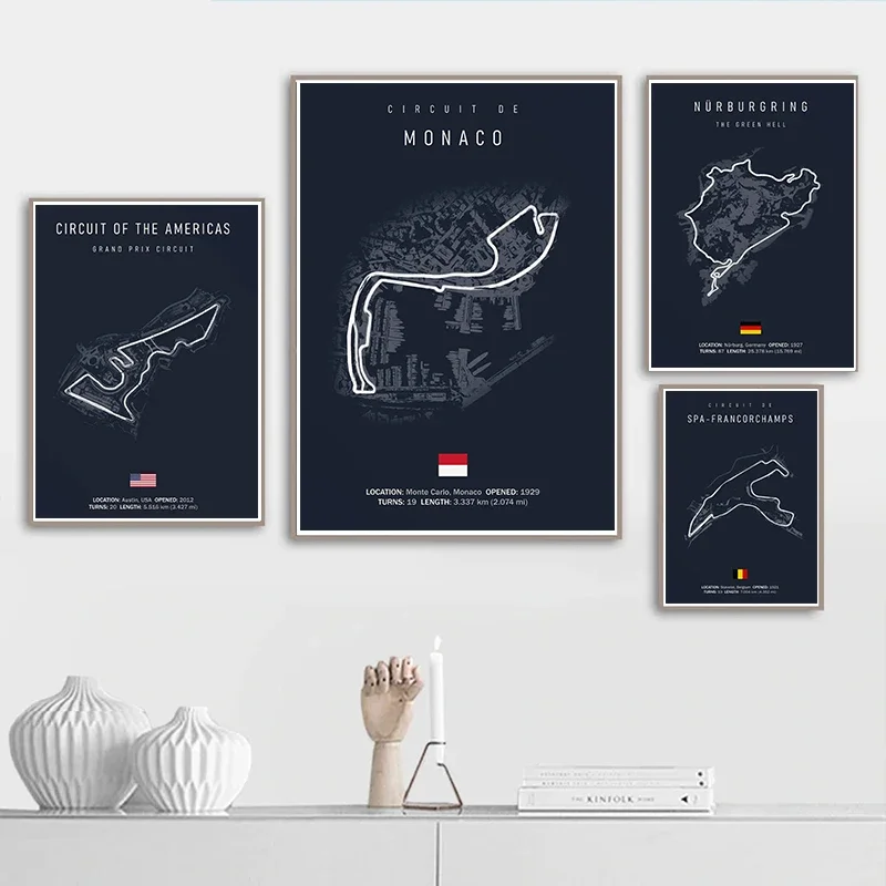 F1 Imola Monaco Track Circuit Nordic Canvas Posters Formula 1 Wall Painting Art Aesthetic Motorsport Race Picture for Rome Decor