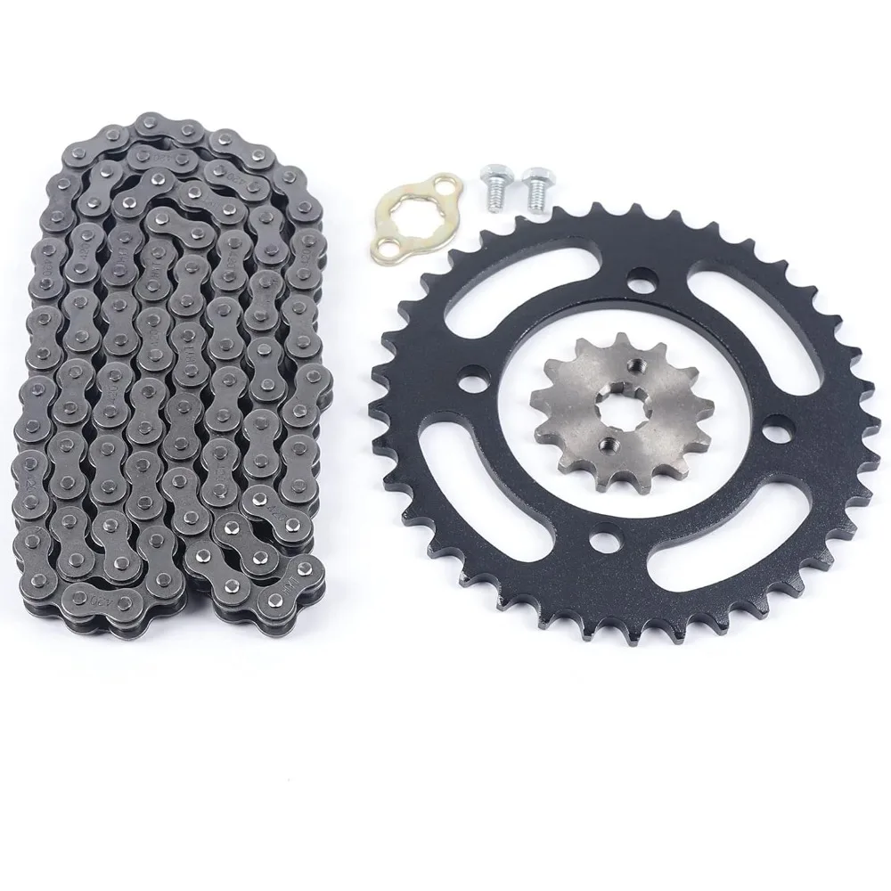 

Комплект цепи и передней/задней звездочек 420 - 14T передняя/37T задняя, сталь и железо с пластиковым покрытием и закалкой, прямая замена для питбайка