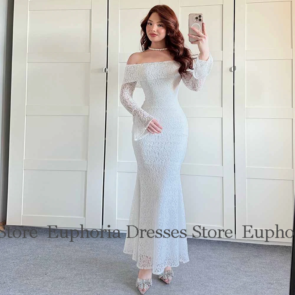 

Sexy Cocktail Dresses 2025 Lace Mermaid/Trumpet Party Dresses Burgundy Off-the-shoulder Ruched Flare Sleeve Prom Dress Midi