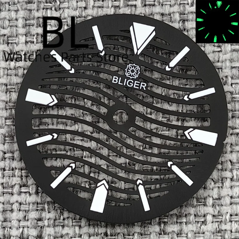 BLIGER 29mm Hollow Out Wave Watch Dial For NH70 NH72 Skeleton Movement Black Silver Blue Green Dial C3 GreenLuminous Watch Parts