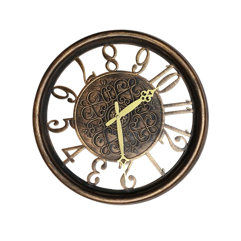 

1pc Wall Clock European Style Retro Vintage Silent Hanging Clock For Home Office Decor Yellow Handmade Elegant Design No