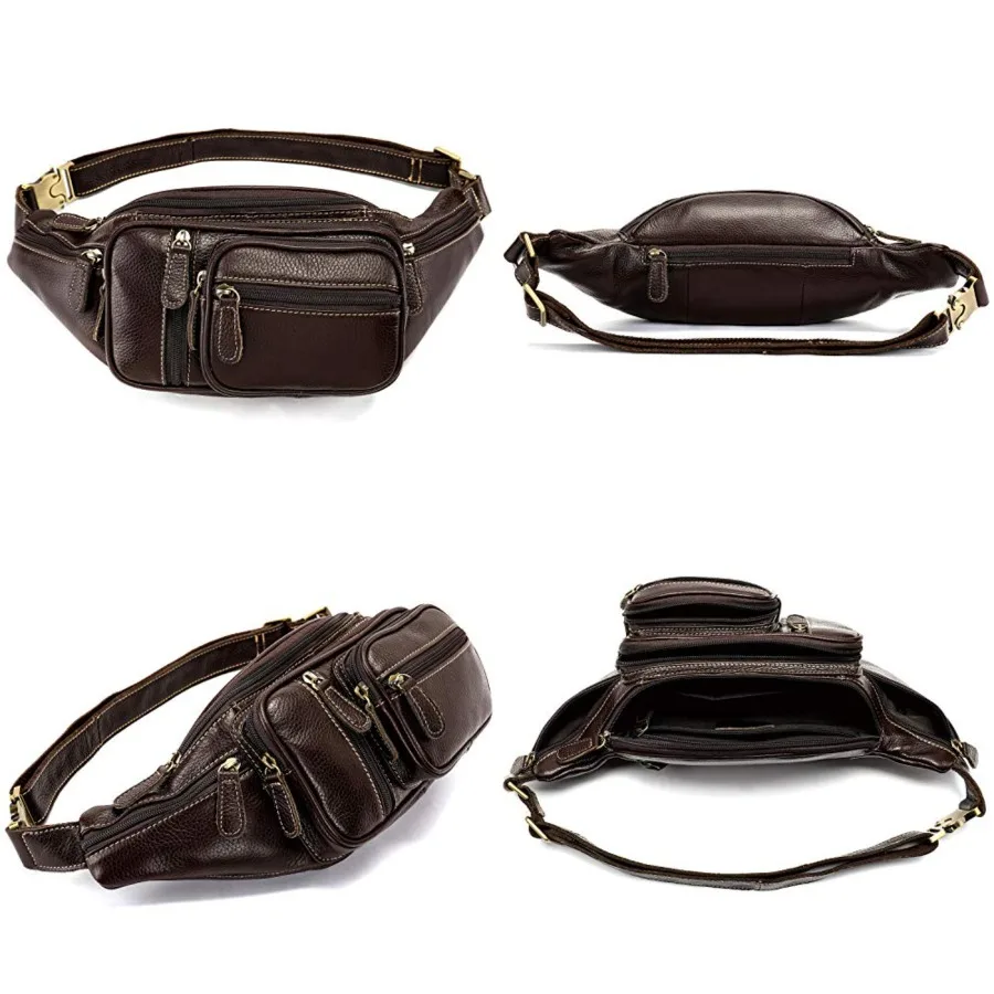 

Genuine Leather Fanny Pack large capacity Crossbody Waist Bag with Zipper phone Pockets
