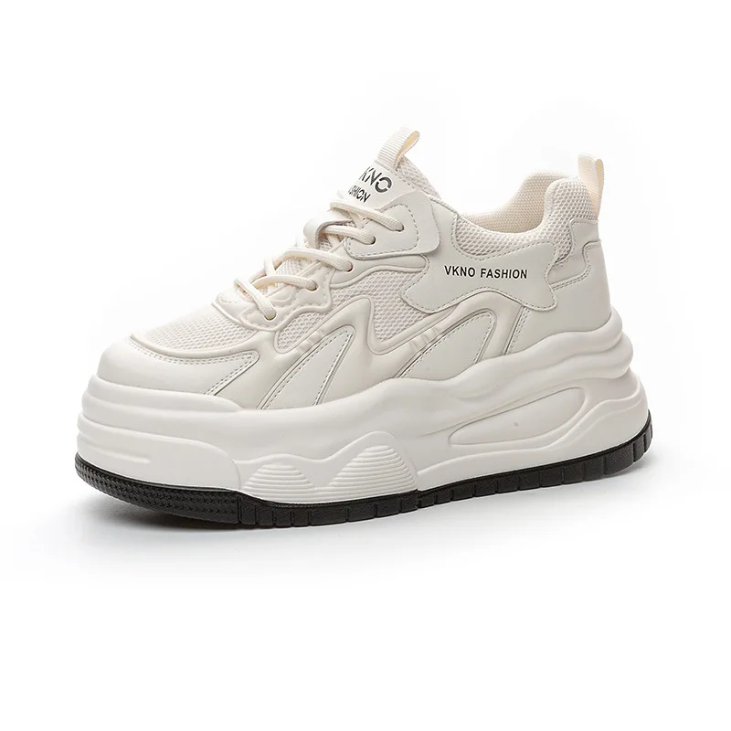 

7cm 2 Inch Comfortable Women Casual Shoes Breathable Summer Chunky Sneakers High Heel White Platform Sneakers Fashion Shoe
