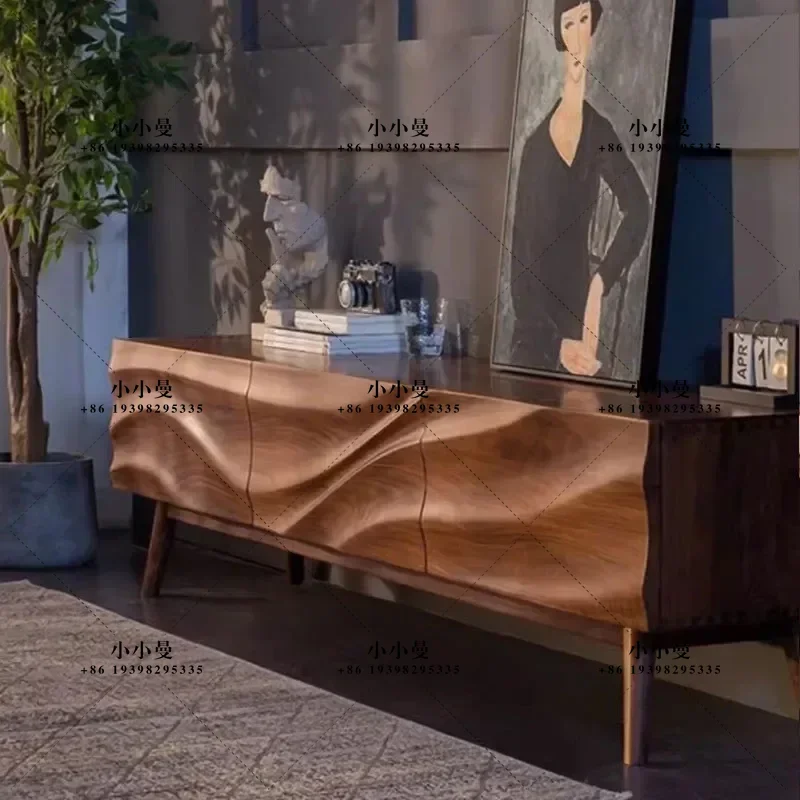 North American Black Walnut Solid Wood Engraved TV Cabinet Cherry Wood Modern Simple Light Luxury Japanese Style Audio Visual