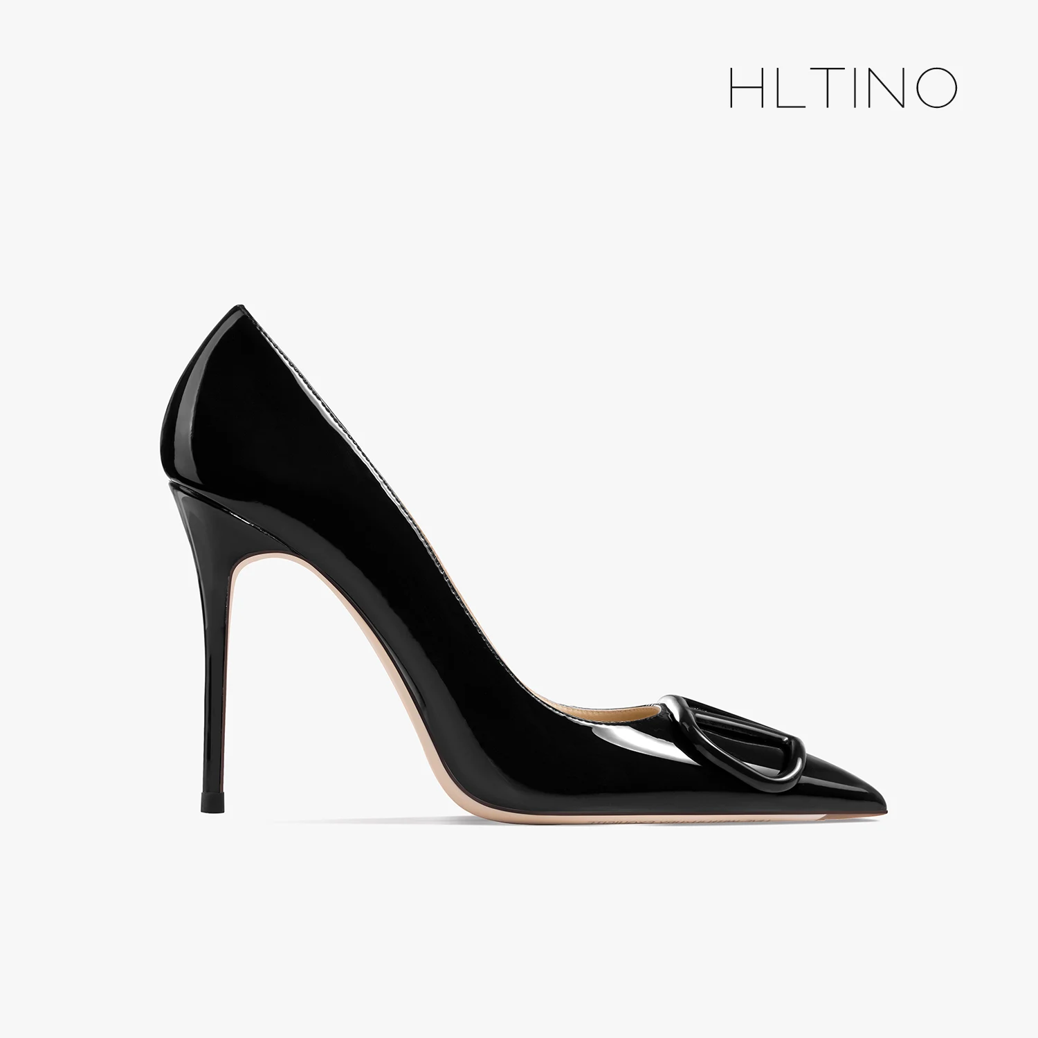 

HLTINO Fashion Women Pumps with V Buckle Bright Patent Leather High Heels for Spring Summer Slip on Ladies Dress Shoes