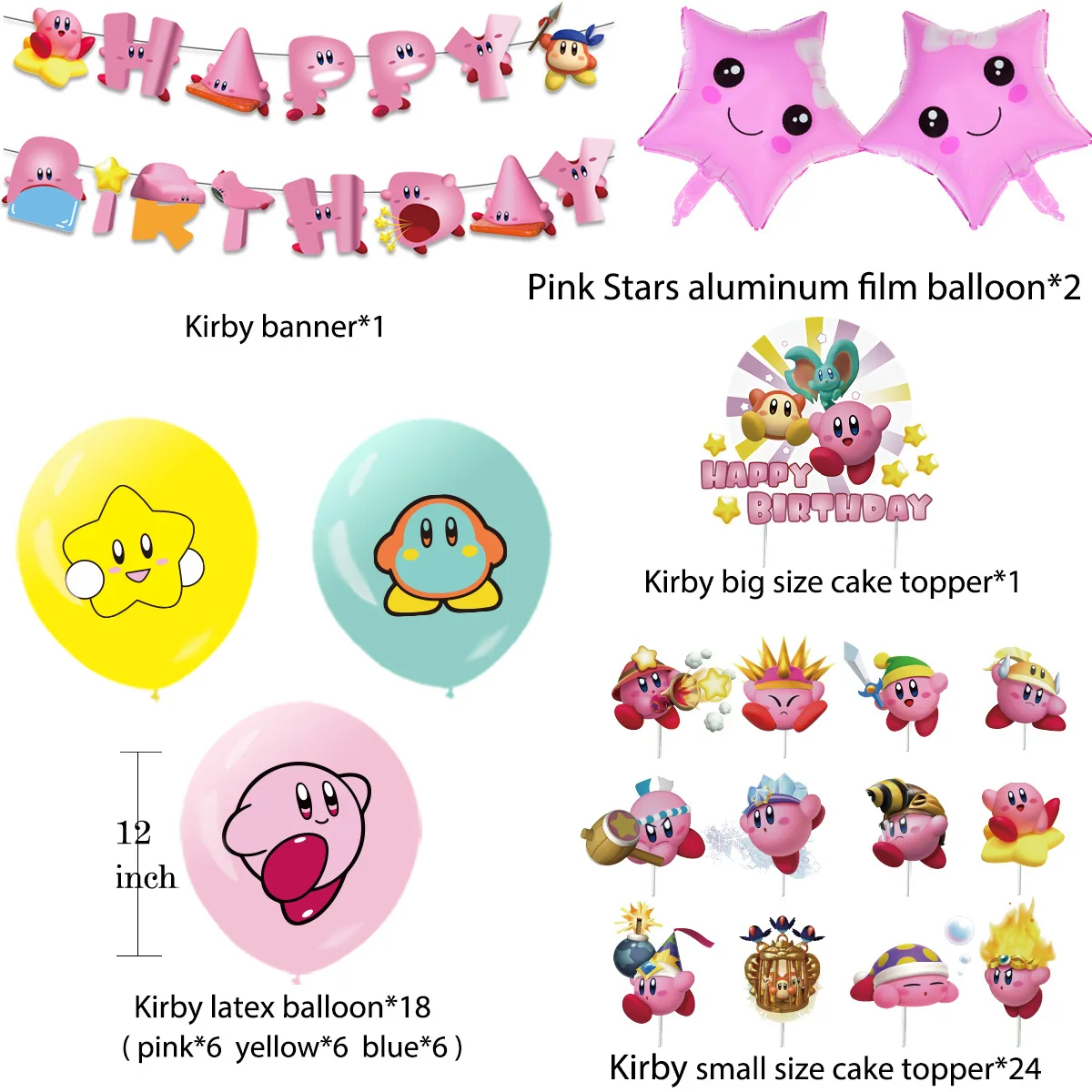 Kirby thema verjaardagsfeestje decoraties cartoon huishoudelijke artikelen hangende vlaggen ballonnen set