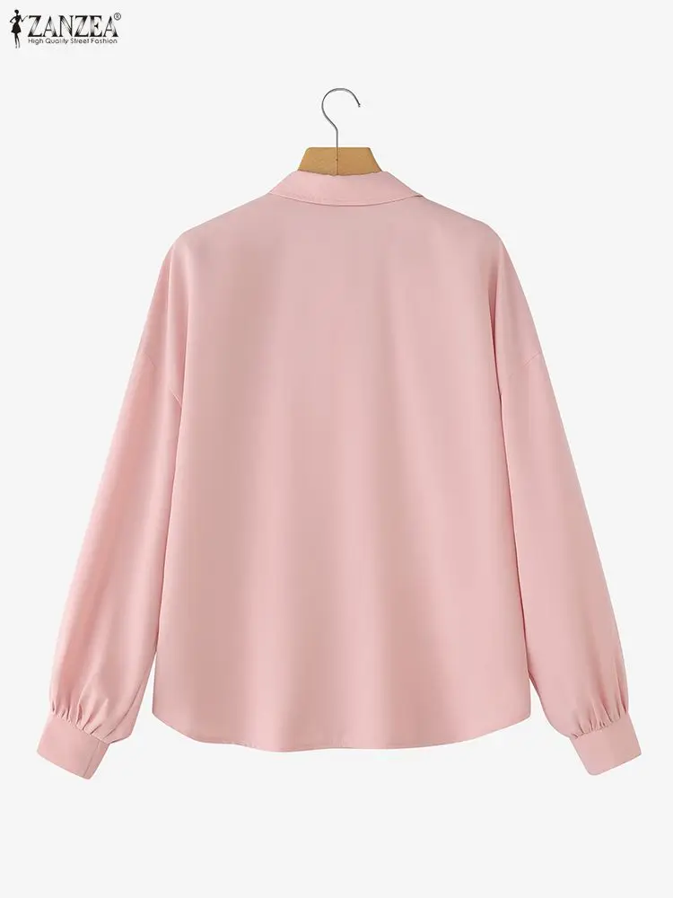 ZANZEA Women Lapel Neck Long Sleeve Blouse 2025 Autumn Spring Shirts Solid Button Blusas Female Work Tops Office Patchwork Shirt