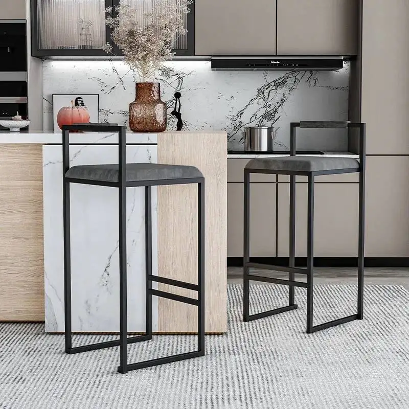 

Chair Stool Nordic Iron High Style Bar Flannel Bar Chairs Home Backrest Stool Modern Simplicity Dining Chair 65/75cm Seat Height
