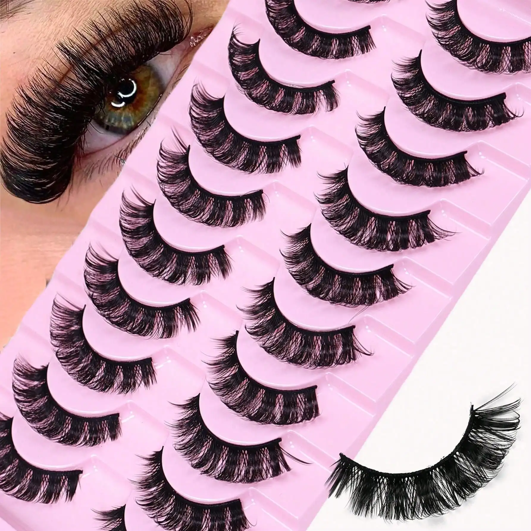 10 Paar flauschige, dicke, künstliche Wimpern, D-Curl, voluminöse Wimpern, natürlicher Look, wiederverwendbar, weiches Augen-Make-up für Frauen – Detail 6