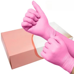 100PCS Disposable Pink Nitrile Gloves for Kitchen Garden Cleaning  Hair Dyeing  Car Repair Tattoo Car Wash Pink Gloves