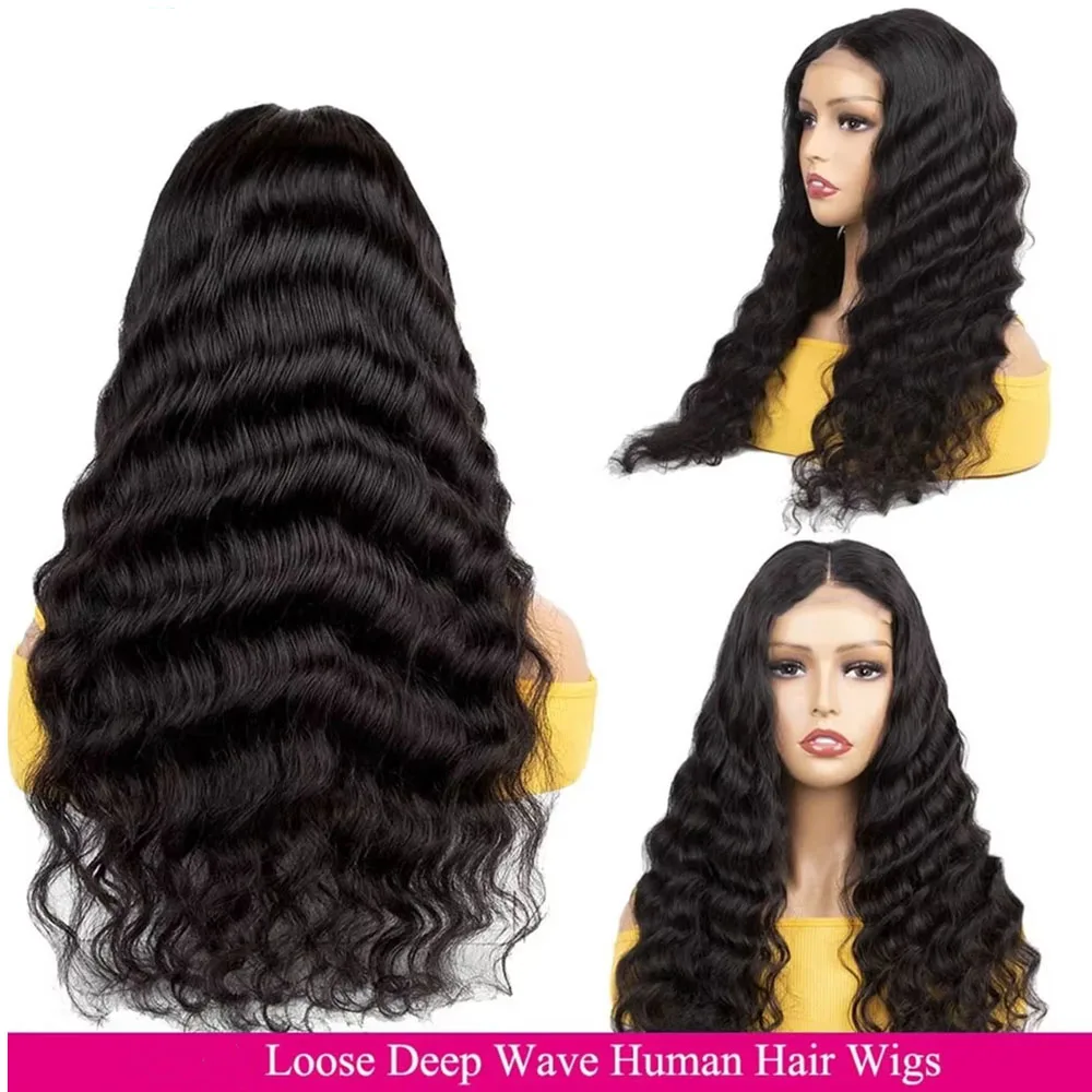 Wig Renda Depan 13X4 Gelombang Dalam Longgar 34 Inci Rambut Manusia Brasil 180% Gelombang Air 4X4 HD Wig Rambut Manusia Renda untuk Wanita