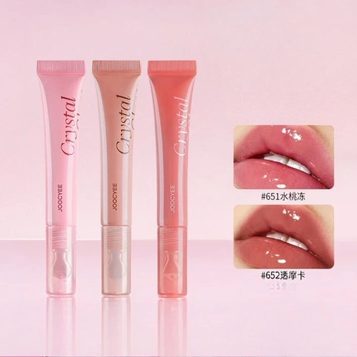 JOOCYEE Crystal Ice Sheer Lip Gloss Mirror Film‑Forming Watery Lip Glaze Plump Pout Lips Brightening Liquid Lipstick Cosmetics
